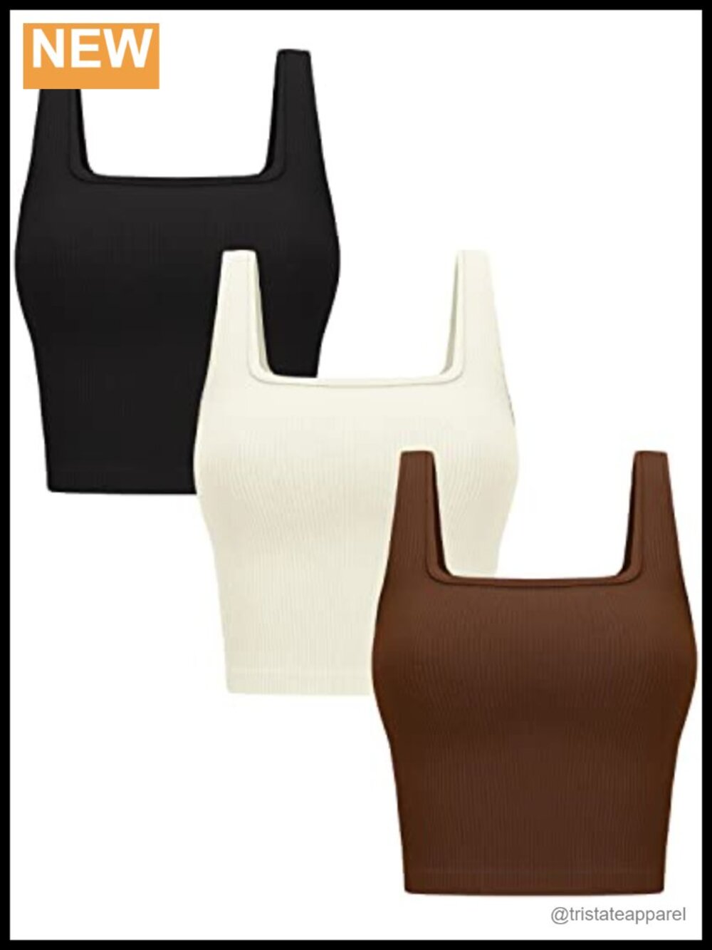 3 Pack Ribbed Seamless Square Neck Crop Tank Tops
